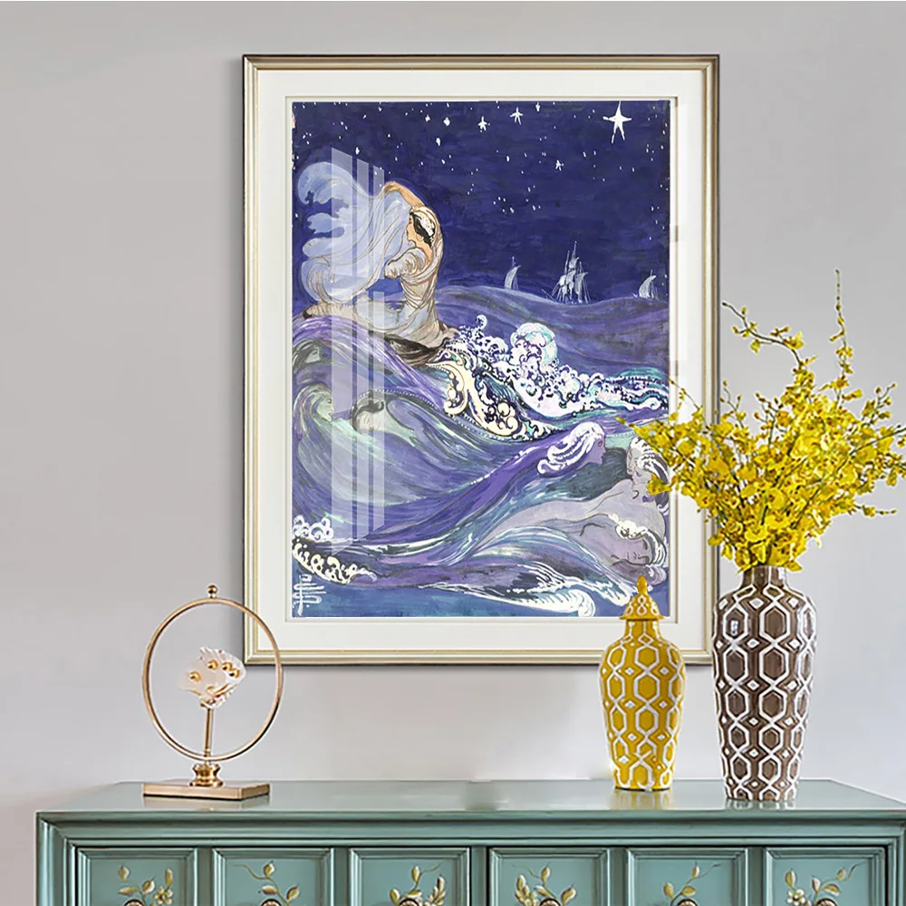 Pamela Colman Smith Print Art Poster Sea Creatures Canvas Painting Fairy Tale Ocean Elf Nymph Wall Picture Kids Room Decor Gift