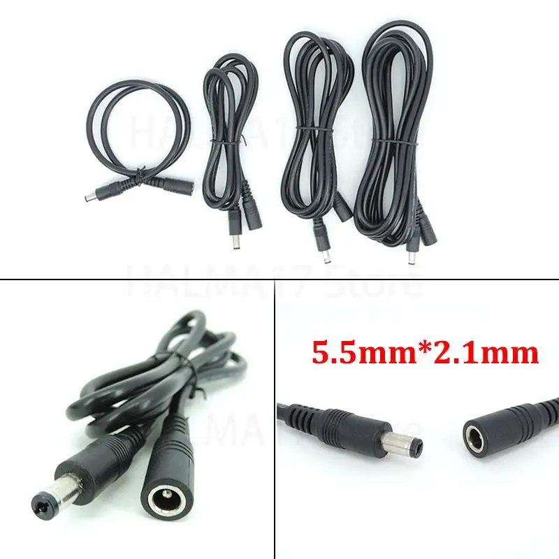 Conector de extensión de enchufe hembra a macho de CC, Cable de 18awg de 2,1mm x 5,5mm para adaptador de corriente de 12V, Cable de cámara CCTV J17