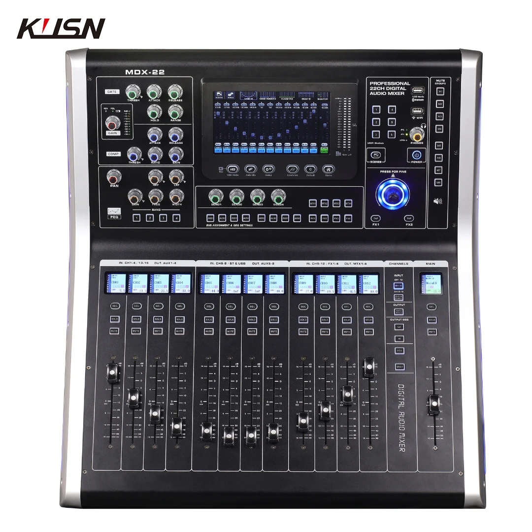 22 Channel  Professional Digital Mixer Electric Fader Remote Control Mixing Console DSP Sound Mixer with 4.3 Inch Touchscreen