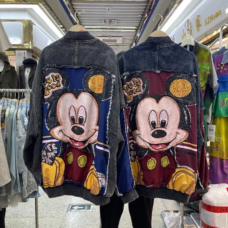 2025 Autumn New Loose Mid-Length Cartoon Heavy Industry Baseball Jacket Vintage Coat Women's Zipper Long-sleeves V-neck Jaquetas - Image 6
