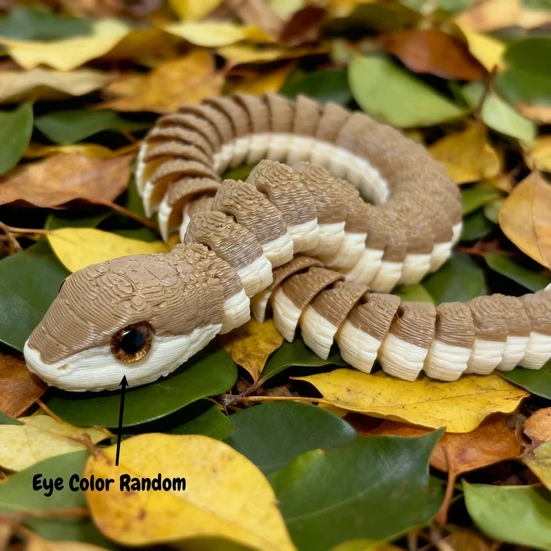 1Pc 3D Printed Articulated Poseable Realistic Snake Figurine Random Color Eyes Lifelike Scales Horror Desktop Ornament Halloween