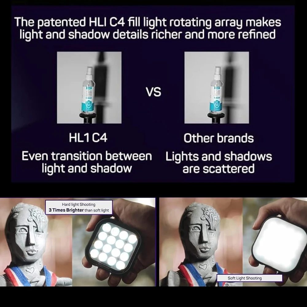 Luz de cámara para vídeo, Panel de luz RGB, portátil, 360 °, Control por aplicación inteligente, 18 efectos de iluminación, recargable, magnética