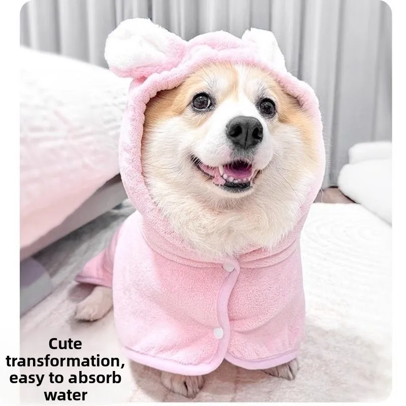 Coral Fleece Dog Bathrobe, Super Absorbent Quick Drying Pet Drying Robe for Small Medium Large Dogs Cats