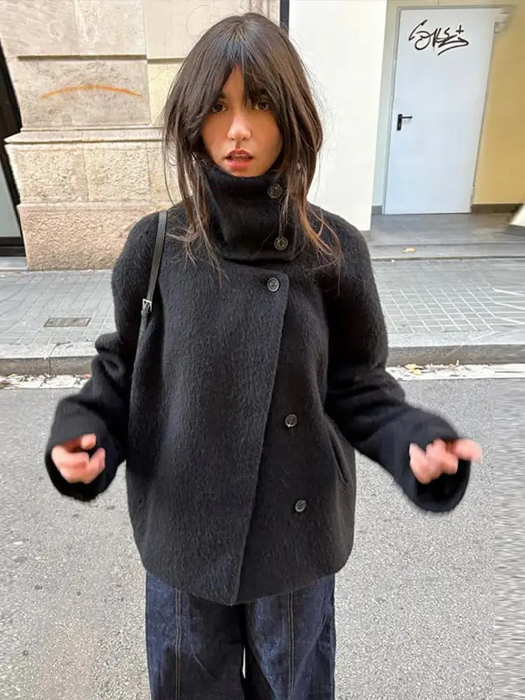 

Кашемировая шерстяная куртка с воротником-стойкой, женское однобортное офисное пальто с длинными рукавами, осень-зима 202, женская уличная верхняя одежда