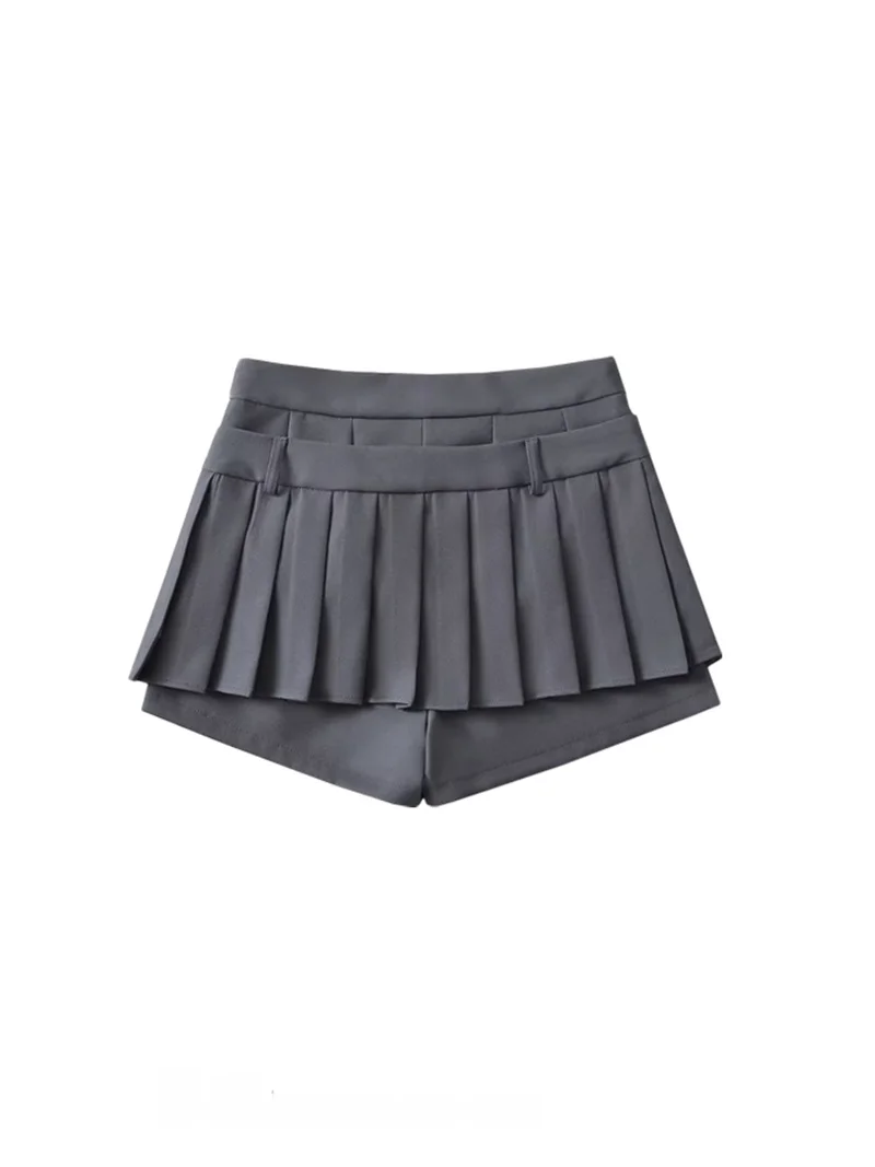 กระโปรงทรงเอผ้าคอตตอนผสมแต่งผ้าต่อกัน พร้อมเข็มขัด ป้องกันแสง ผ้าวินเทจแท้ เอวสูง จีบ สำหรับสาวๆ