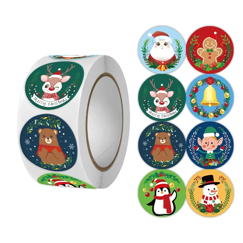 500PCS/Roll Christmas gift stickers decoration 1inch DIY sealing sticker Merry Christmas Reward Self-adhesive labels Day party