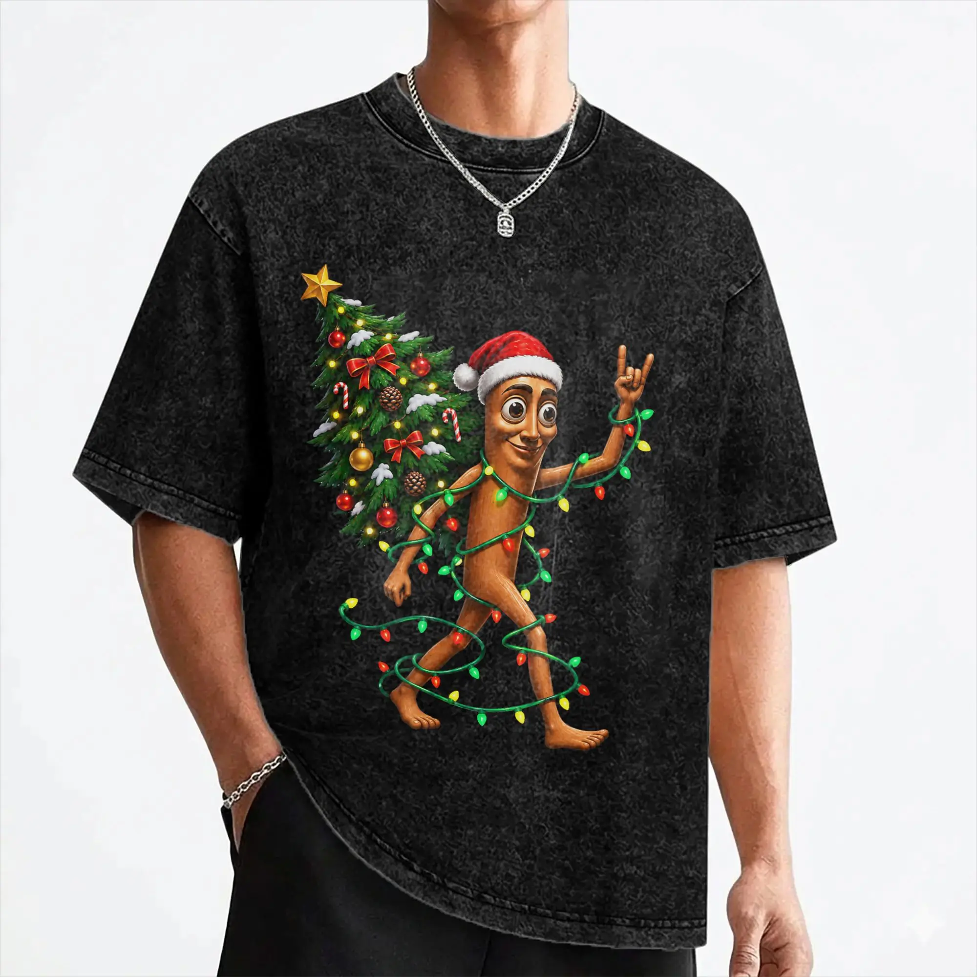 Santa Tung Sahur Christmas Tree Xmas Funny Meme T Shirts Washed 100% Cotton T-Shirt  Novelty Men Women Streetwear Summer Tees