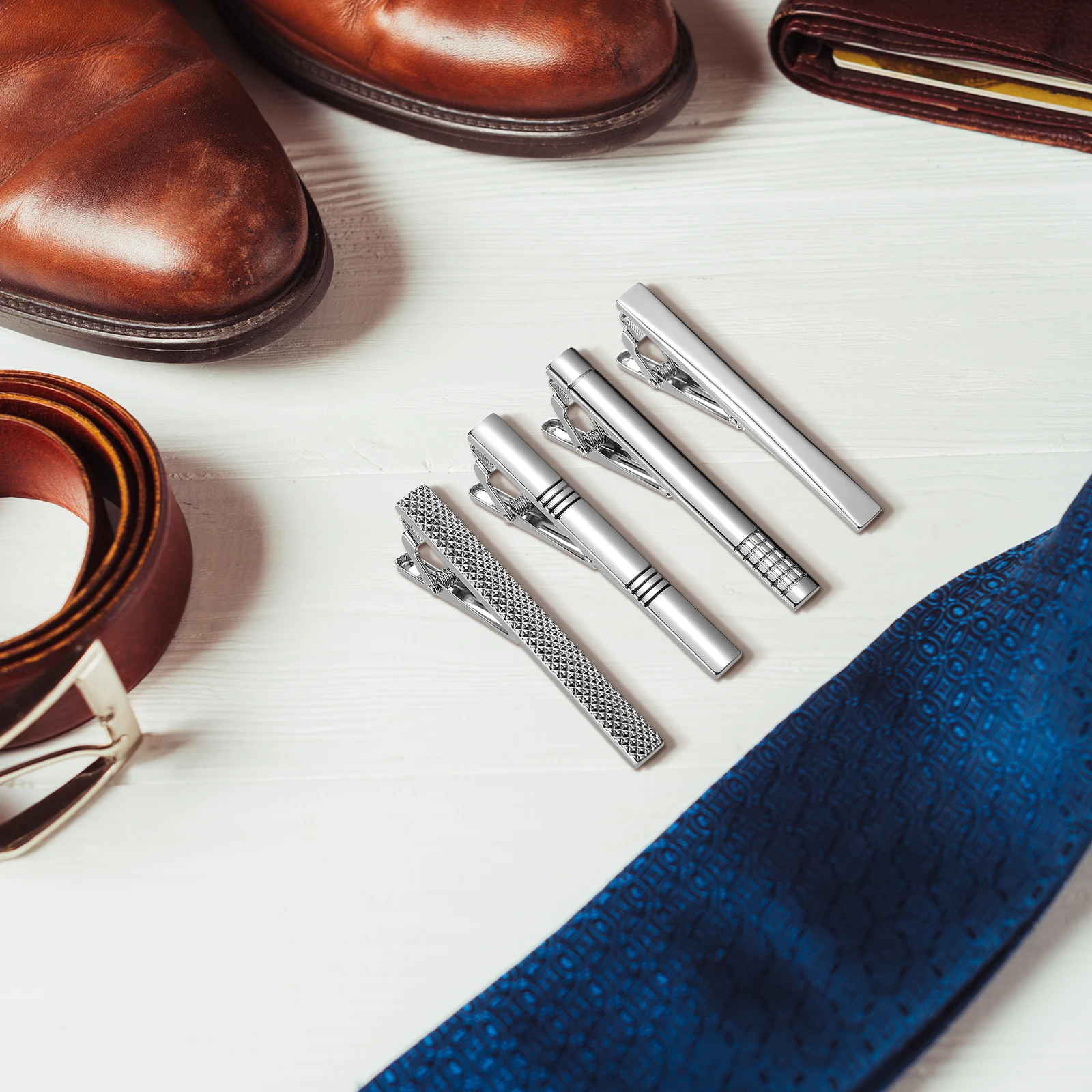 

4 Pcs Tie Clips Sturdy Copper Minimalist Business Casual Shirt Pinch Clip For Men Regular Ties Necktie Bar Accessories Metal