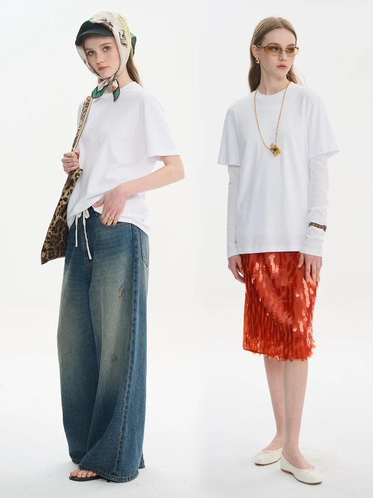 

YMAIMAI Pure Cotton round Ne ort Sve T-irt Stand Fit Color Summer Casual Wear Women's Loose Sle Top