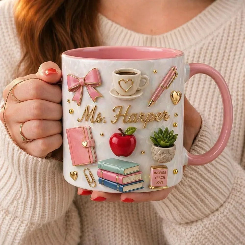Personalized Teacher Mug 2D Print Custom Name Photo Ceramic Coffee Cup Gift for Educator Class Thank You