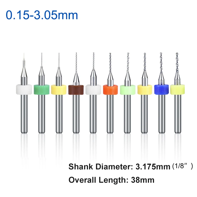 Xcan-pcb用ミニドリルビット,0.15〜3.05mm,プリント回路基板用,3.175mmシャンク,10個