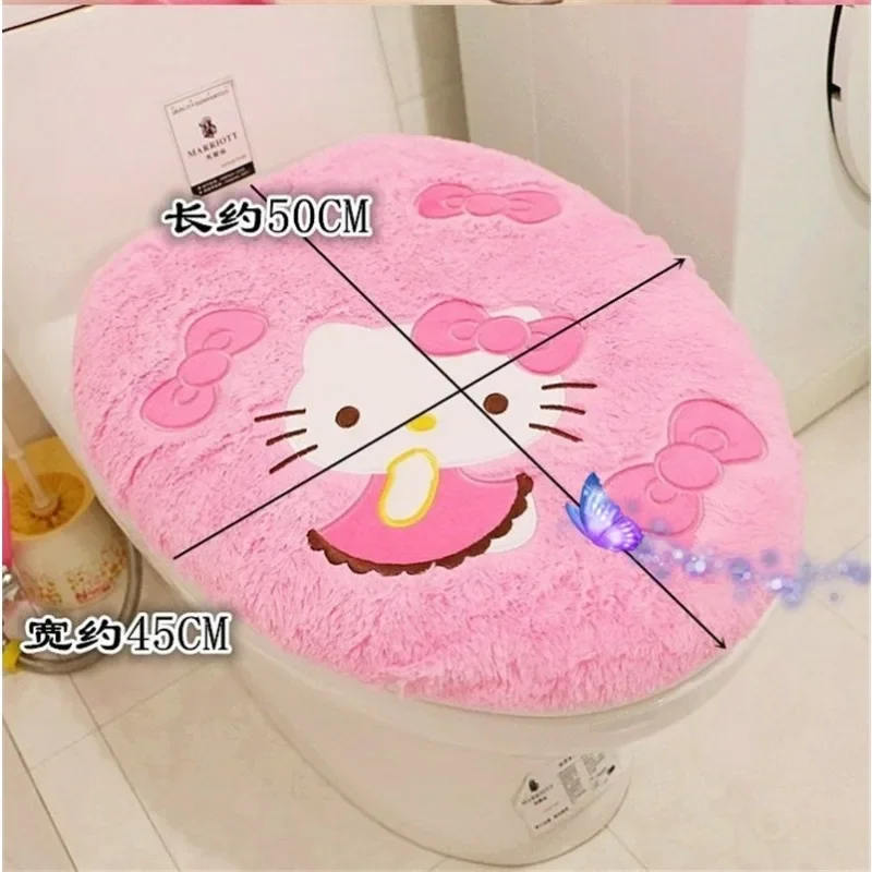 Sanrio Anime Hello Kitty Toilet Seat Cushion Three Pieces Set Restrooms Universal Winter Household Plush Toilet Seat Cover gift