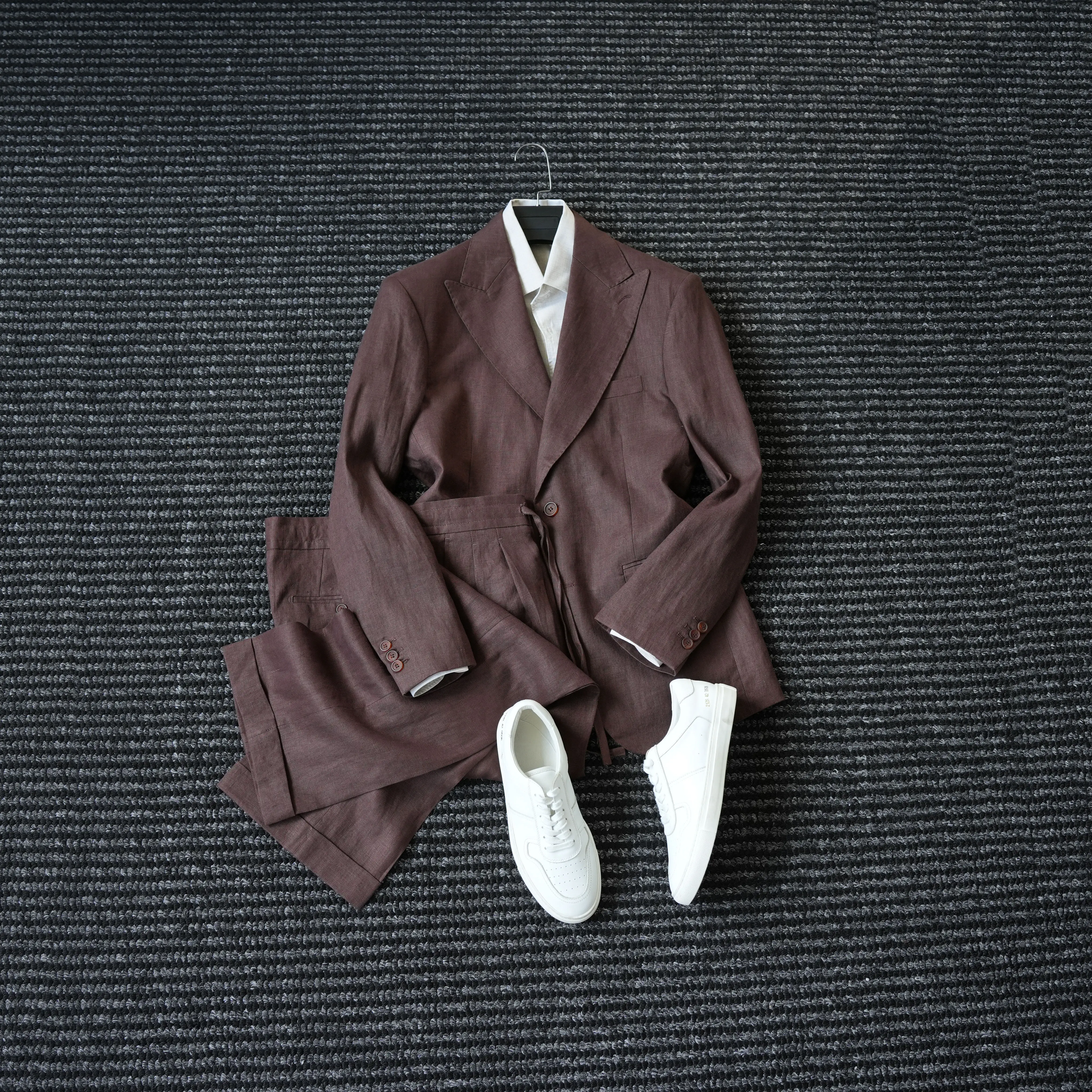 

Элитный льняной костюм для джентльменов, мужской костюм из льна с широкими штанинами.