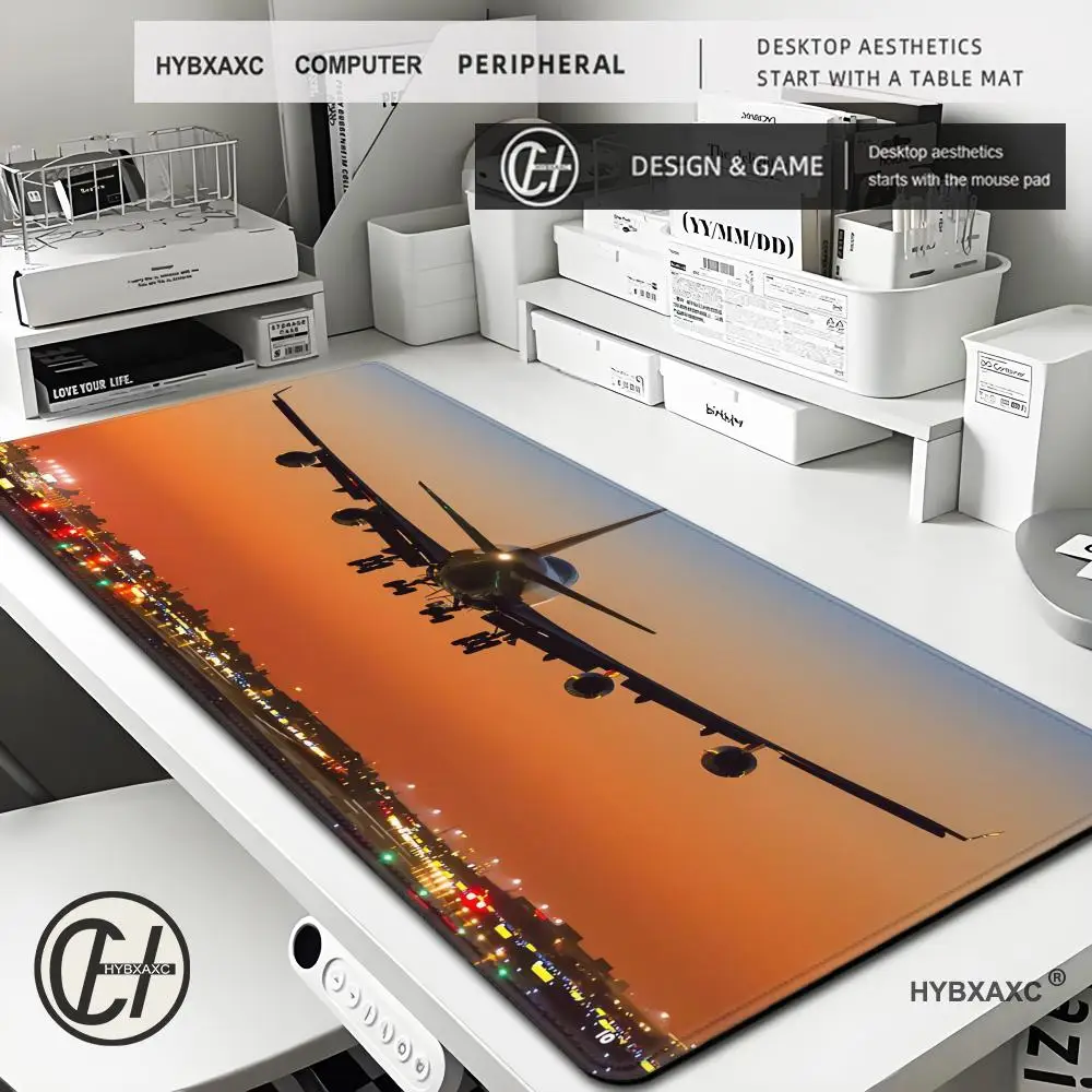 

Airplane Mouse Pad Night View HD Design Large Desk Pad Rubber Stitched Edge Computer Mats for Desktop Perfect Gift for Friends
