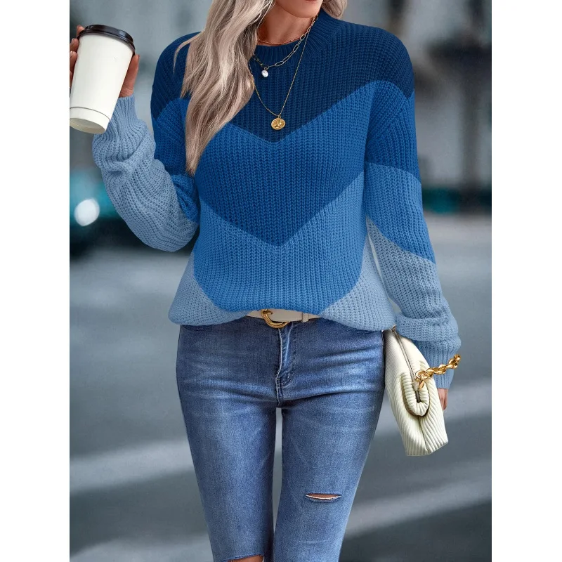 

Crew Neck Patchwork Sweater Women's Knittedwear round Neck Splicing Sweater Spring 2026 Fashion Ladies' Premium Clothing