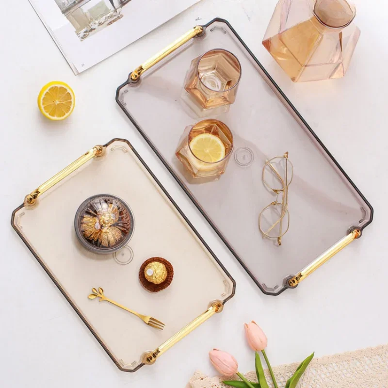 Acrylic Decorative Tray Rectangle Serving Tray with Handles Household Tea Tray Tea Board Desset Breadbasket Food Storage Tray