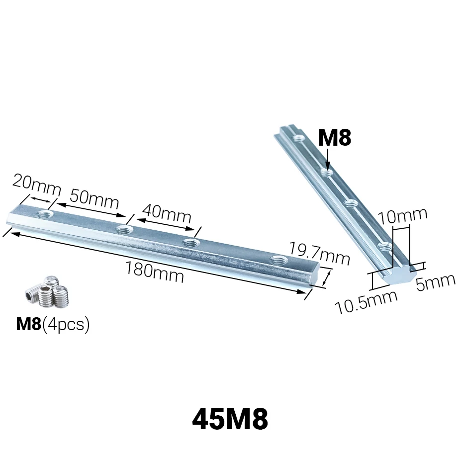 8 Stücke 2020 3030 4040 4545 180 Grad Aluminiumprofil Gerade Verbindung Innenverbinder Armaturen Streifen Nutverbindung Stoßverbindung – Detail 4