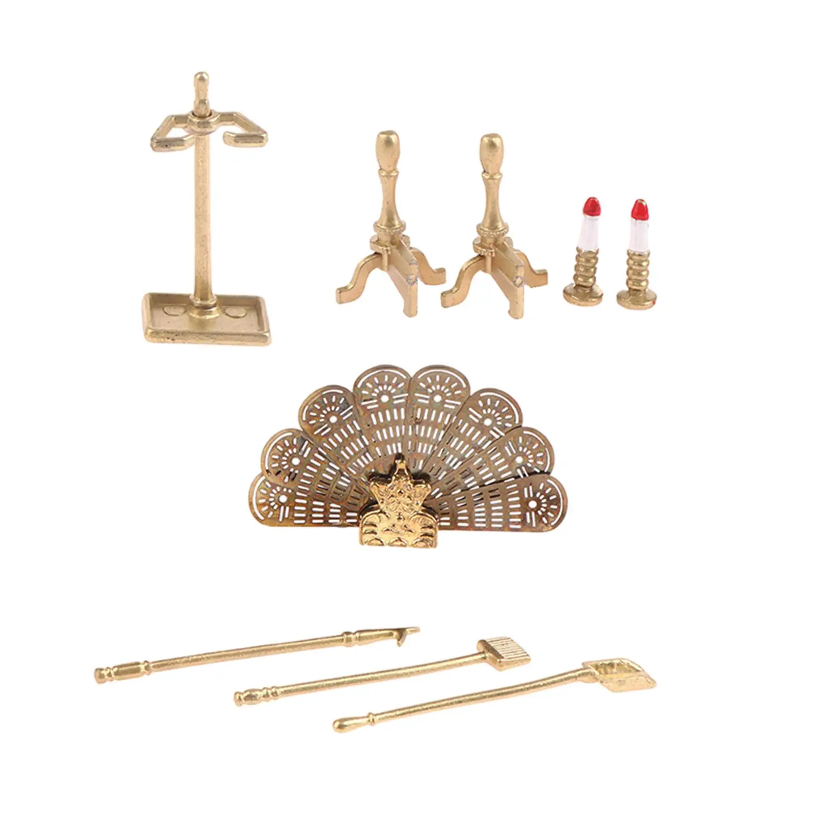 Set di coperture per camino per casa delle bambole in scala 1:12, decorazione artigianale in metallo in miniatura