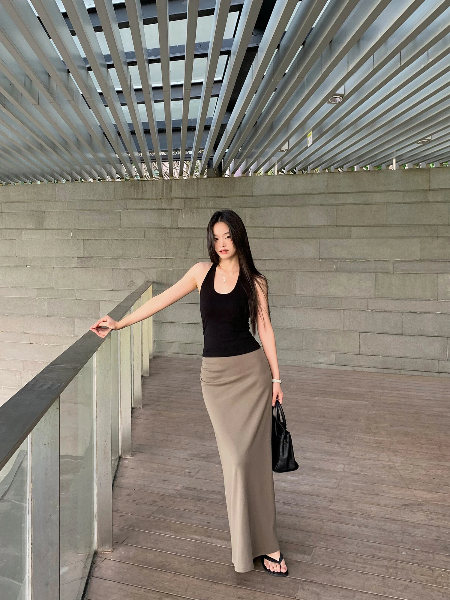 

Pusumede Knitted A-Line Skirt Women's Ele Loose Waist Casual Cotton Blend Long Skirt Spring 2026 Stand Fit