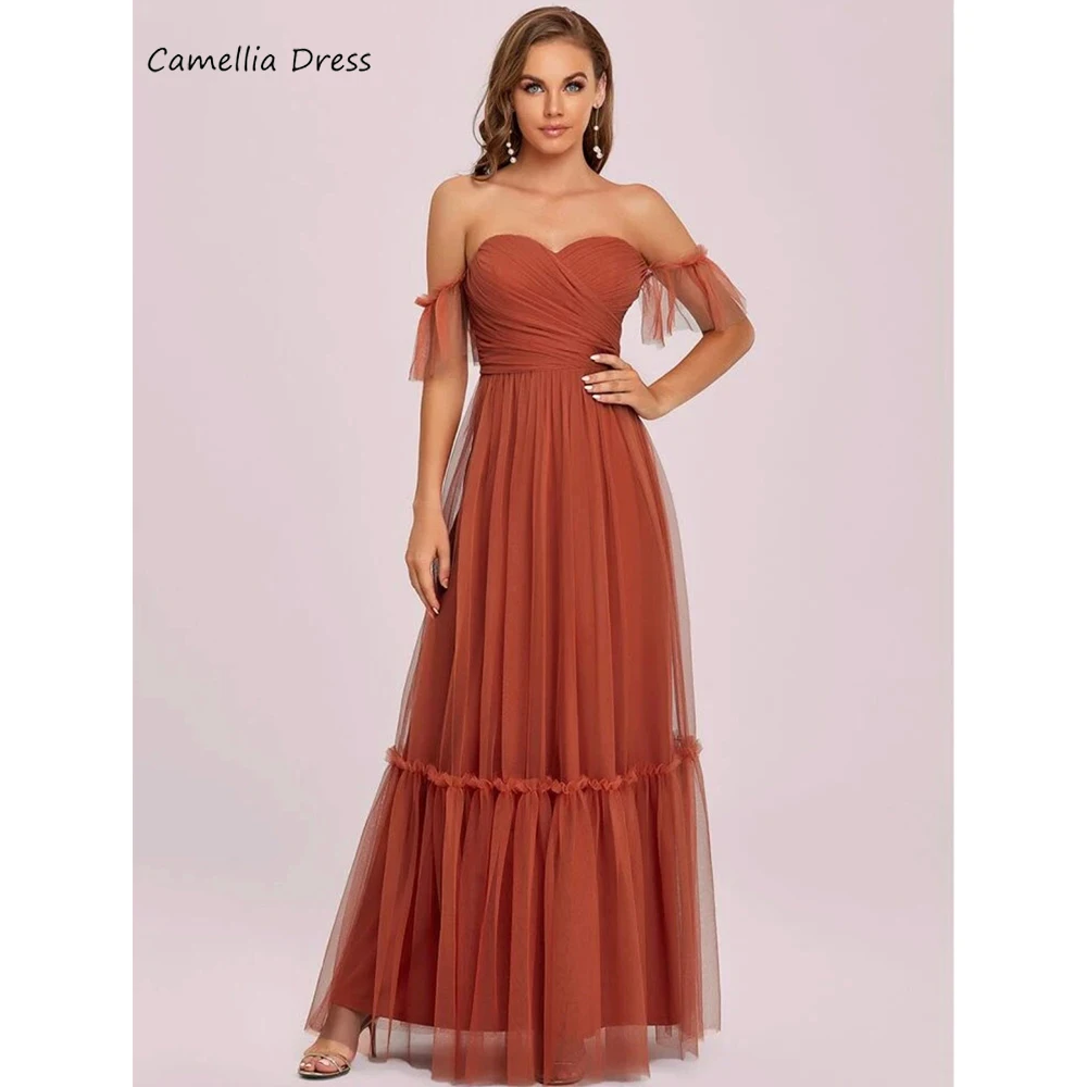 

Elegant A Line Prom Dresses 2023 strapless Formal Prom Gowns Ruffled Short Sleeves Off the Shoulder Evening Dress فستان سهرة