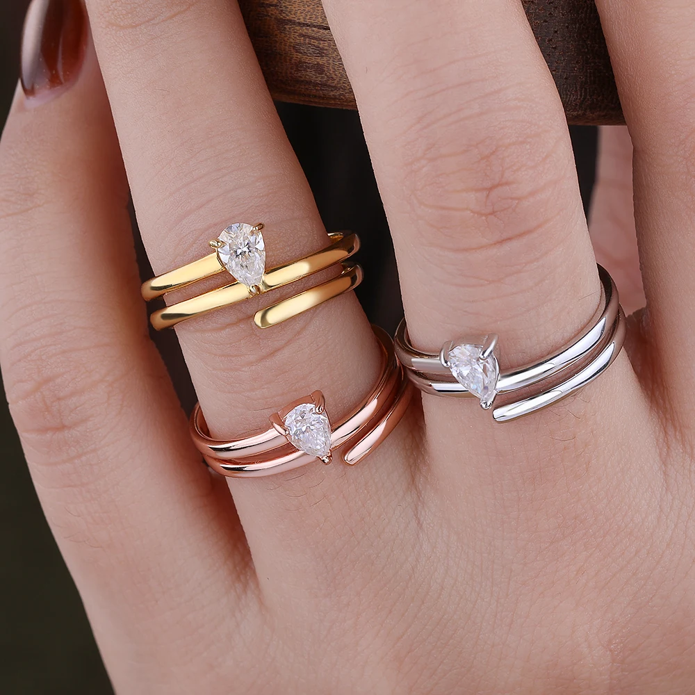 

4x6mm 0.5CT Pear Cut Moissanite Engagement Ring for Women Teardrop Solitaire Double Curved Band Ring 925 Plated 18K Jewelry Gift