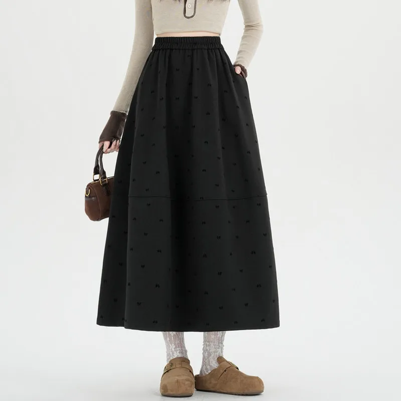 Women New Thick Polka-dot Printed Skirt 2026 Autumn and Winter Long Woolen Skirts Ladies French Loose Warm Umbrella Skirt U605