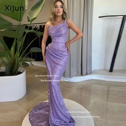 Xijun Sexy Lilac Sequined Evening Dresses Sleeveless One Shoulder Prom Dresses Mermaid Formal Occasion Prom Gowns Customized