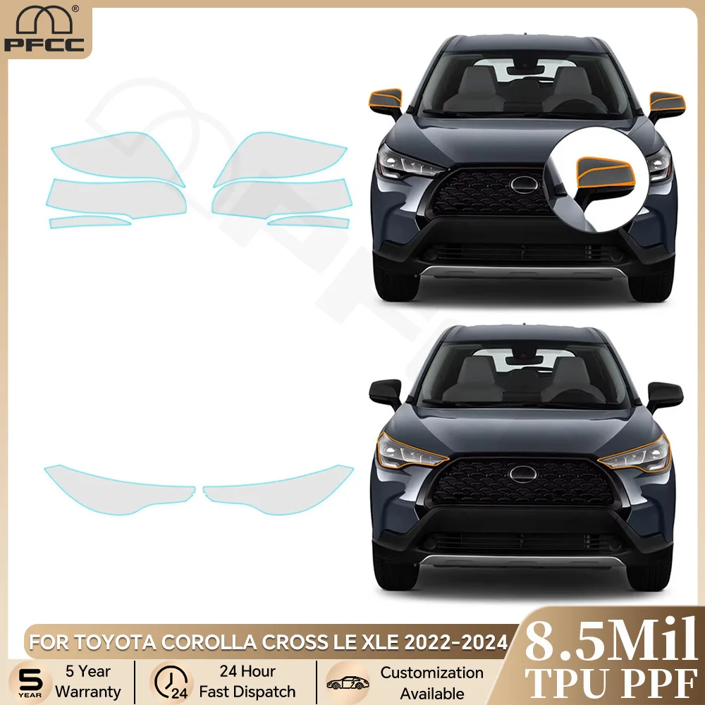 

For Toyota Corolla Cross LE XLE 2022-2024 Headlight Rearview Film TPU Paint Protection Film Pre-cut PPF Clear Bra Anti-scratch