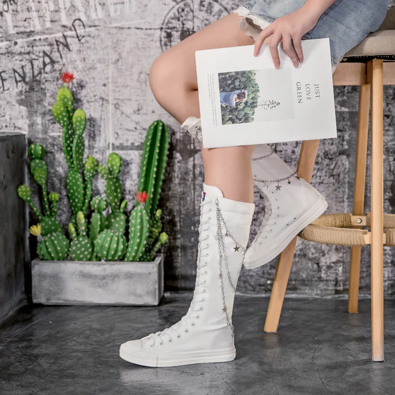 Trend Botas Mujer New Long Canvas Boots Long Dance Shoe Personality Platform Boots Sneakers Casual Canvas Shoes Tenis Feminino