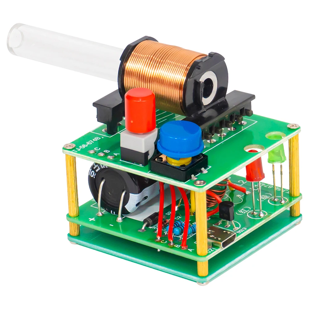 DIY Electronic Kit Mini Electromagnetic Gun 100V High Voltage DIY Soldering Build Kit Micro Interface DC5V Fast Charging
