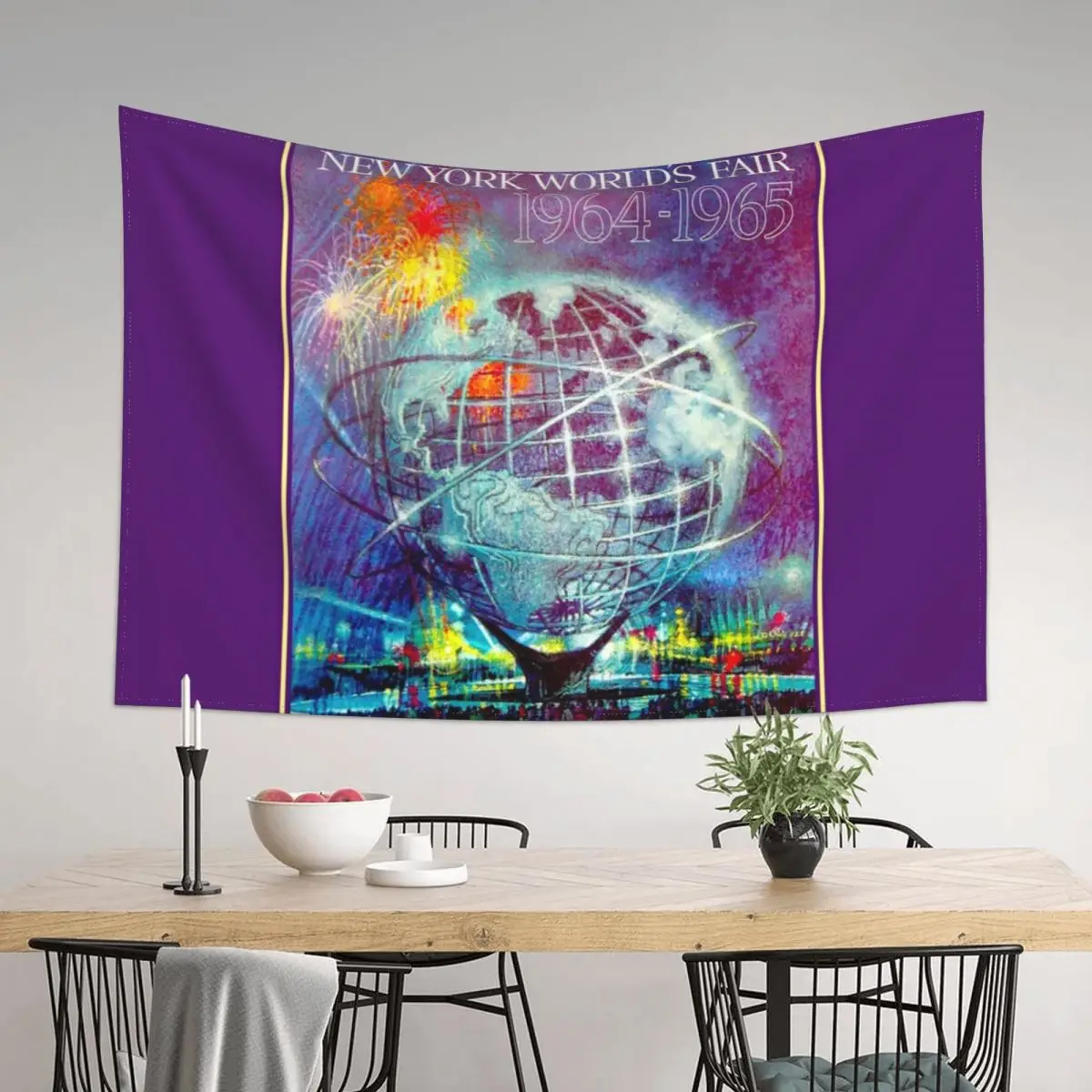 

NEW YORKS WORLD FAIR : Vintage 1964 Print Tapestry Decor Home Wall Tapestries Decoration Bedroom Tapestry