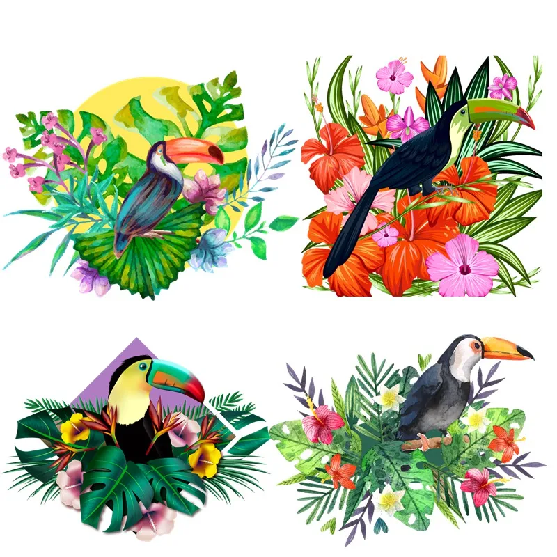 Tri koshki RC021 Tropical Bird Toucan and Flowers Wall Sticker Waterproof PVC Decoration Door Living Room Kids Room