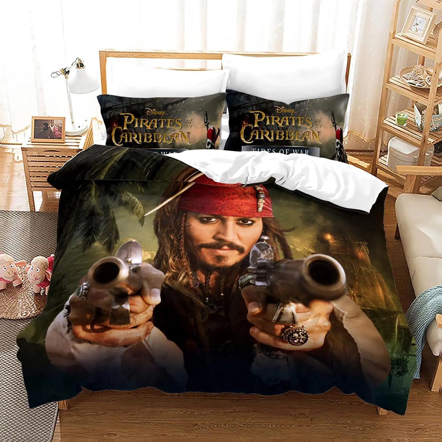 Disney Pirates of the Caribbean Bedding Set,3D Printed Film Characters Caribbean Quilt Cover,Caribbean Nautical Duvet Cover Set