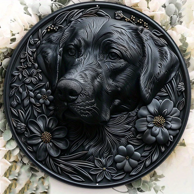 

Black Dog Sculpture Aluminum Metal Sign, Etched Flower Designs, Decorative Plaque, Unique Home Decor, Wall Art, Pet-Themed Gift