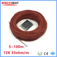 MINCO HEAT 5~100 meters 12K 33ohm/m Infrared Carbon Fiber Heating Cable 3MM Floor Warming Wire