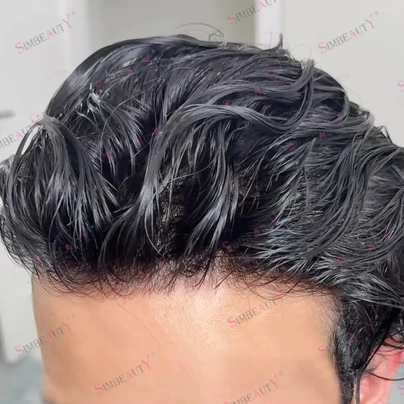 

Durable HD Lace Top Natural Hairline 1B #3 Medium Brown 30mm Wave 100% Human Hair Bladness Man's Toupee Breathable Hairpieces