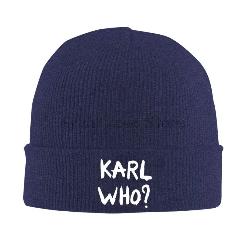 

Капот с принтом KARL WHO, крутая вязаная шапка для мужчин и женщин, зимние теплые шапочки Skullies, шапка с принтом, мягкая теплая зимняя шапка