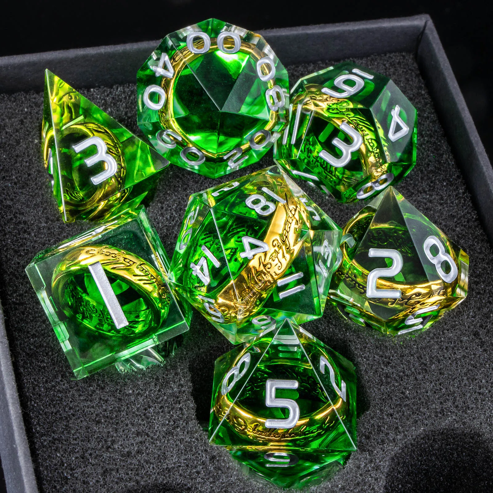 

Magic Lord Rings Dice Set, 7Pcs Dungeon Dragon DnD Dice, Resin LOTR D&D Dice Set for Role Playing Game, D and D Sharp Edge Dice