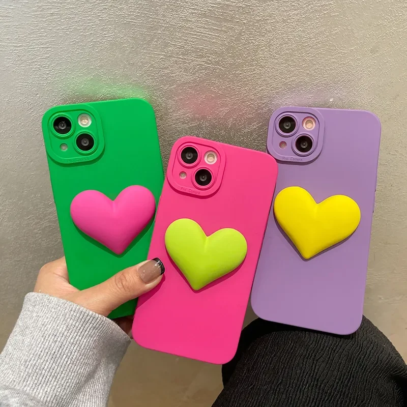 Cute 3D Love Matte Silicone Case for iPhone 15, 14, 12, 13 Pro Max 11 X XR 7, 8 Plus Camera Protector