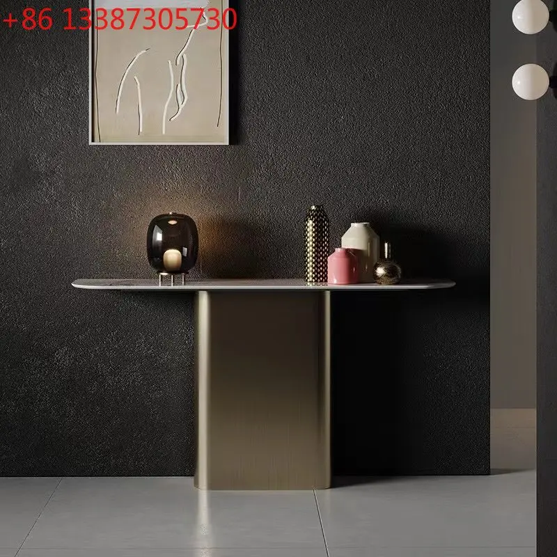 

The light luxury slate entrance table is super narrow, facing the door, and the entrance table is modern