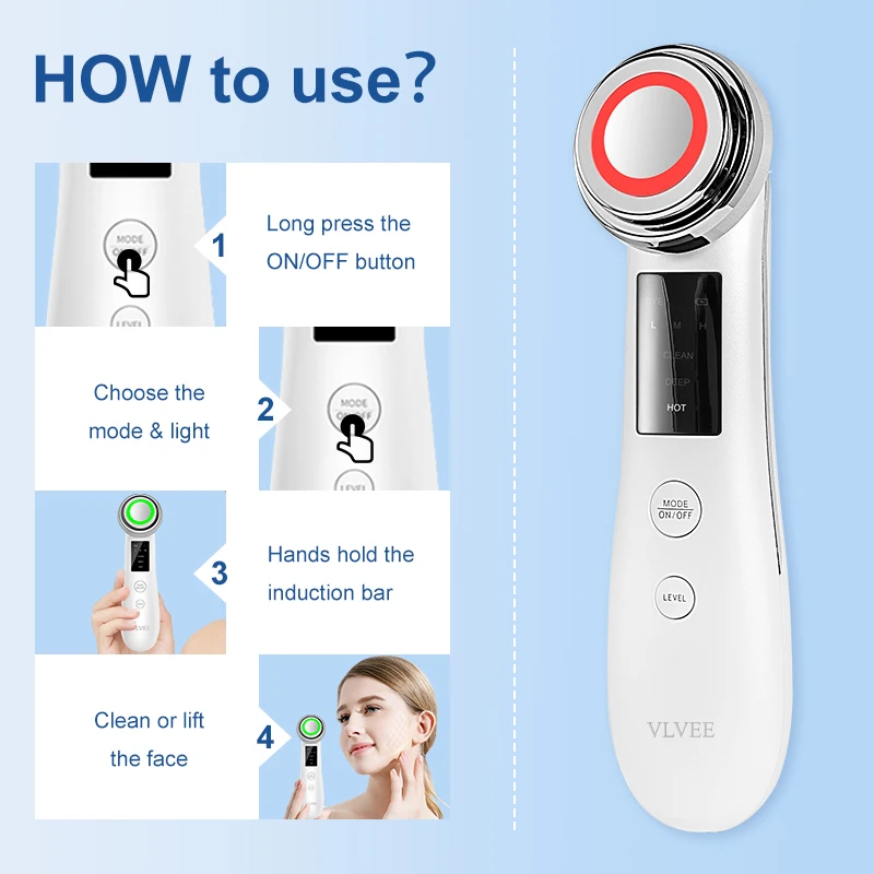 VLVEE Face Beauty Device Eye Care Instrument Deep Cleaning EMS Facial Lifting Massager Fade Wrinkle Hot Compress Skin Tighten