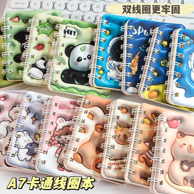 Mehr als 20 Farben Tragbares Mini A7 Puff Notizbuch 3D-Cover Panda Capybara Spiraljournal für Schüler 1/2/4 Stück für Schule und Büro – Detail 7