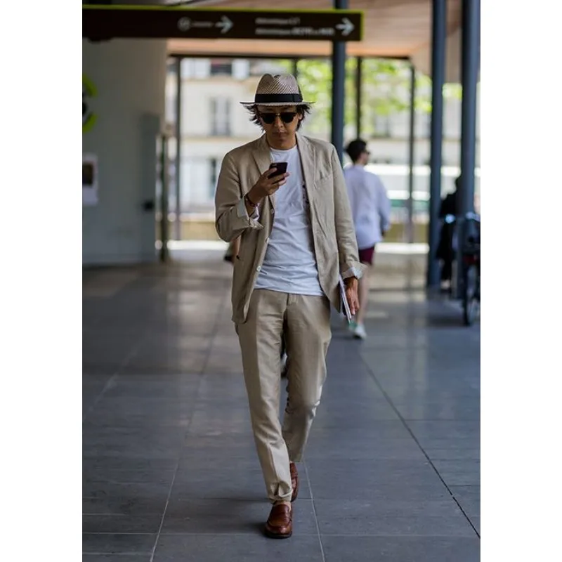 

Loose Comfortable Summer Men's Slim Fit Linen Wedding Dress Party Trend Suit Best Man 2 Pieces Mens Suits Jacket Pants