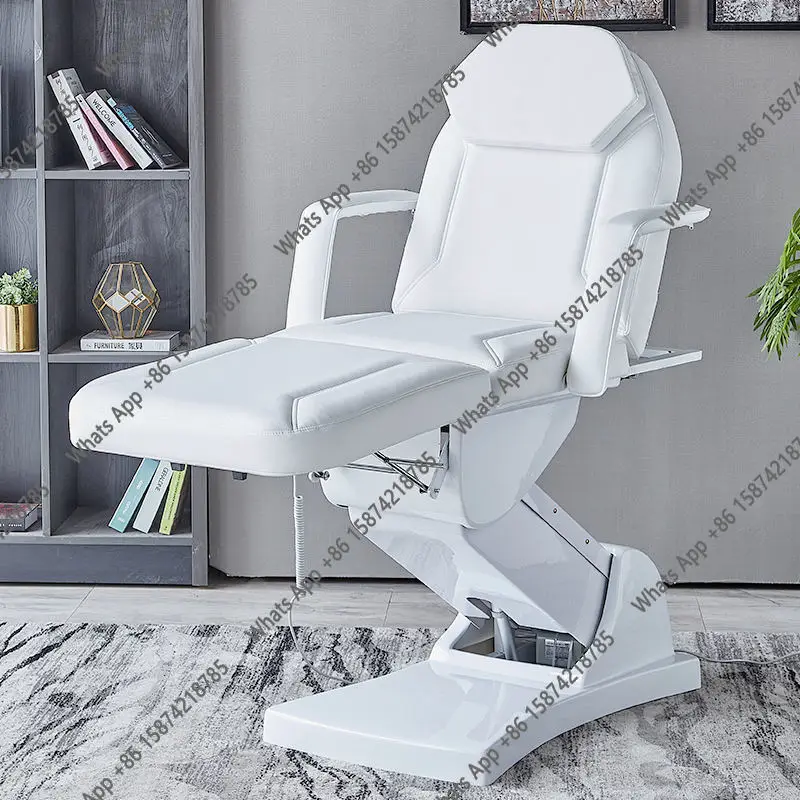 Sm Eyelash Extension Bed Electric Multi-Functional Standing Ivory White PU Leather 3-Motor Electric Massage Bed Beauty Tattoo Be