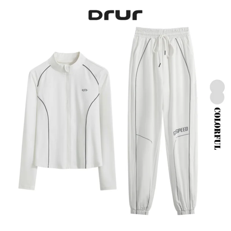 

DRUR Gym Set Women Tracksuit 2 Piece Long Sleeve Zipper Jacket High Waist Athletic Sweatpants Workout Outfits For Yoga Running