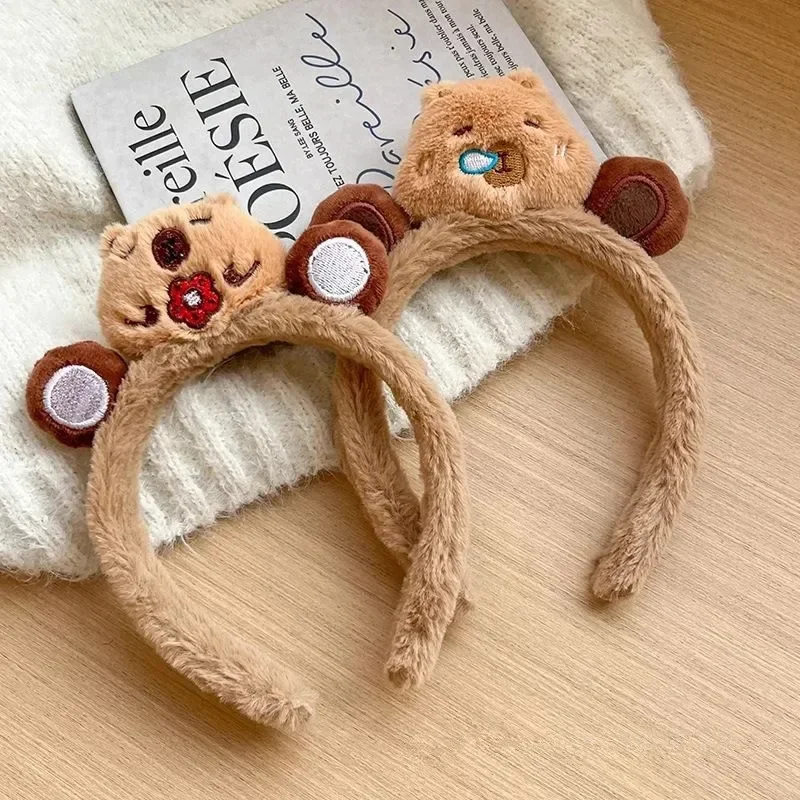 New Cartoon Plush Capybara Hairband Cute Ear Head Hoop Winter Face Wash Hairhoop Headwear for Woman Girls Hair Accessories