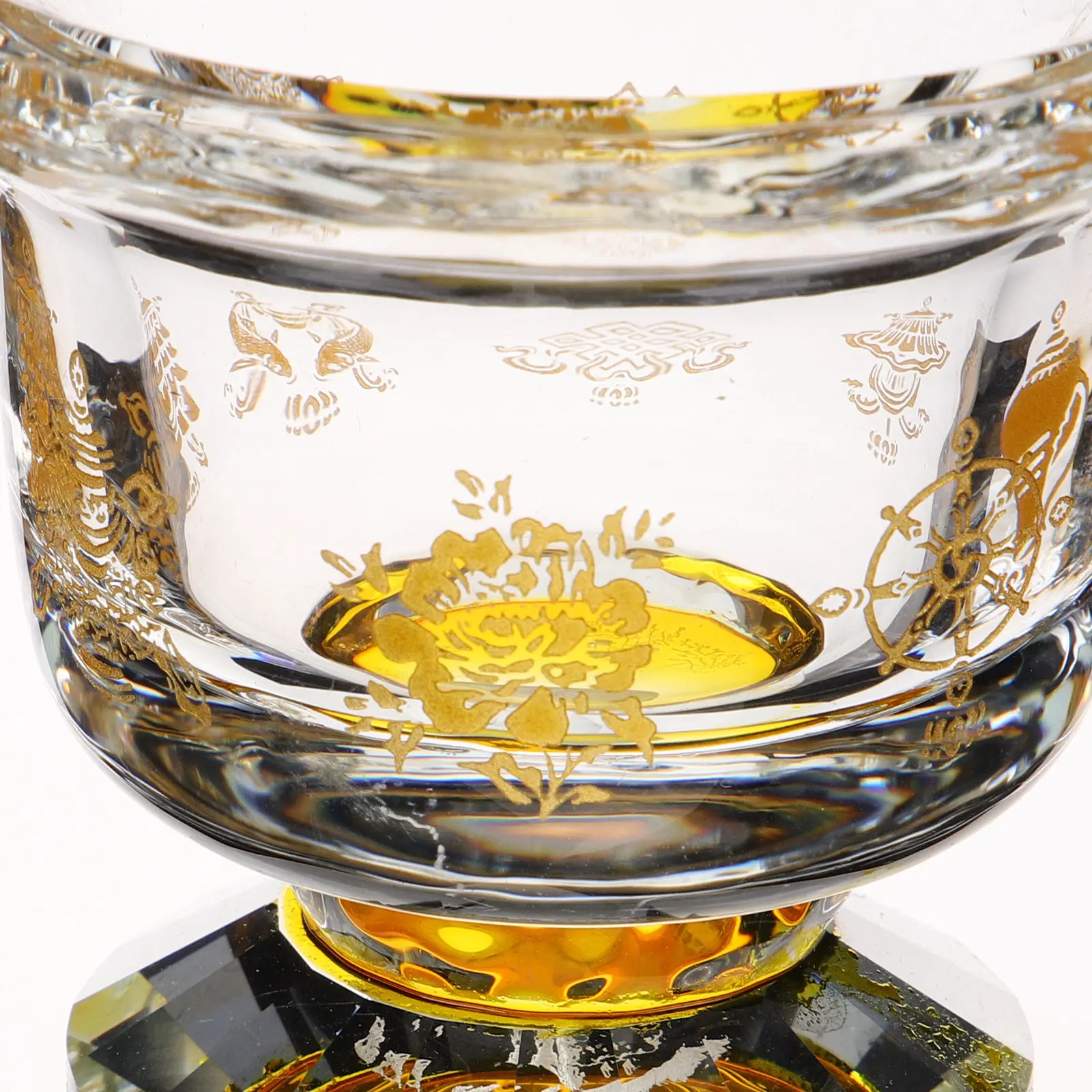 1Pcs Crystal Auspicious Water Cup High-Heeled Buddhist Offering Bowl Exquisite Golden Design Home Temple Holy Place Decor