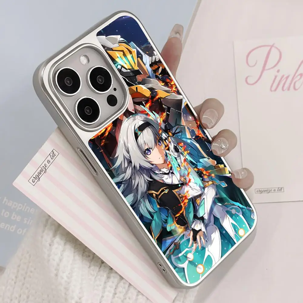 

Чехол для телефона Honkai Star Rail Firefly для iPhone 17, 16, 15, 14, 13, 12, 11 Air Pro Max Plus с серебряным покрытием, красочный чехол, красивая роскошь
