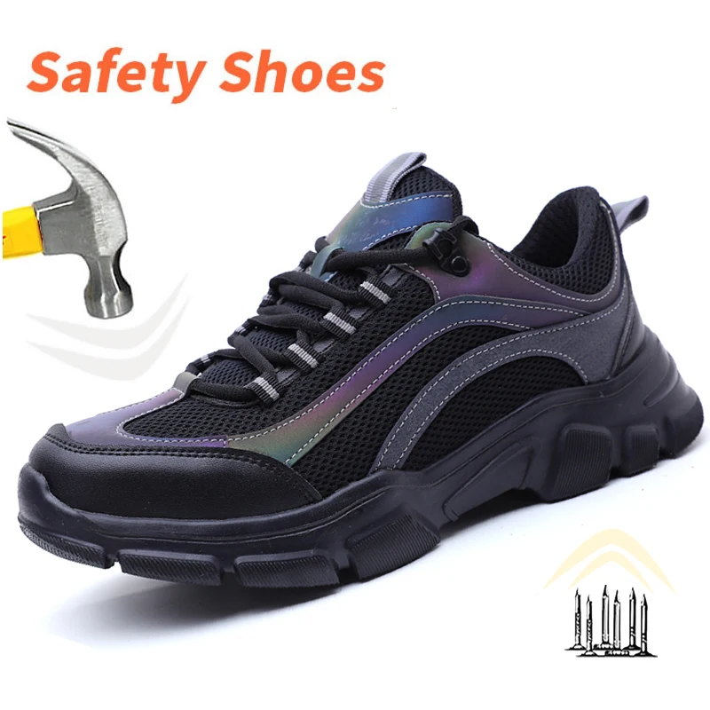 

Breathable Lightweight Steel Toe Safety Shoes Anti Smashing Piercing Work Sneakers Reflective Indestructible Protective Boots