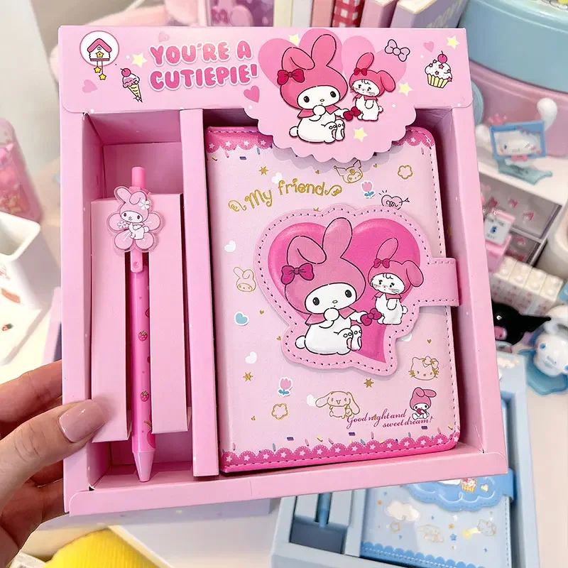 Sanrio Olá Kitty Notebook Gel Pen Set, Cinnamoroll, Kuromi, Notepad portátil, Papelaria, Escritório, Material Escolar, Presentes